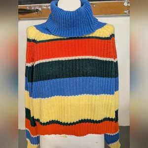 Shasa Multicolor Crop Striped Turtleneck Sweater Size L